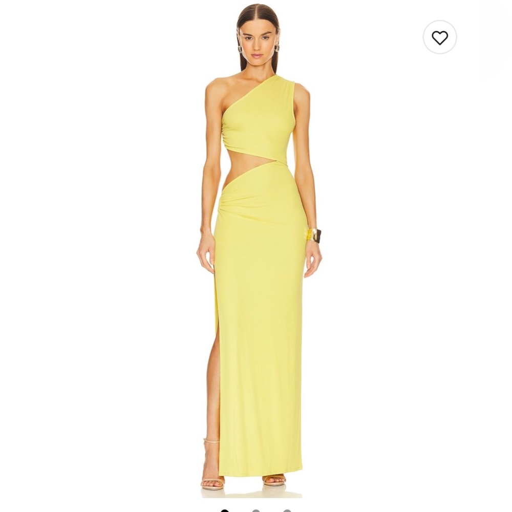One shoulder
Front and back cut-out
O-ring @ hip
Ribbed jersey fabric w slit